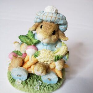 Vintage 90s Enesco Blushing Bunnies Ceramic Rabbit Garden Figurine 3" Easter